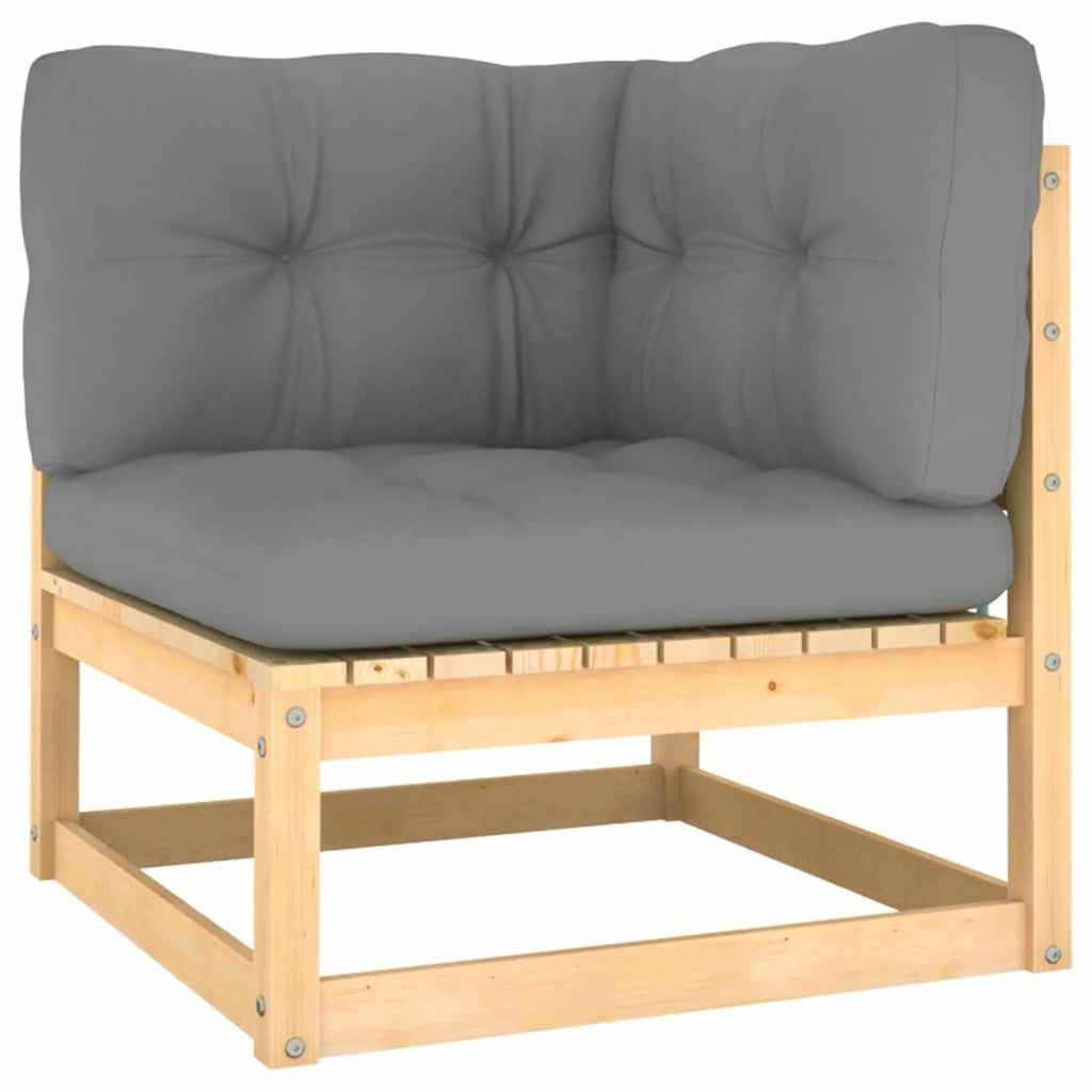 13 Piece Gray Cushioned Pinewood Sectional Outdoor Furniture Set K366