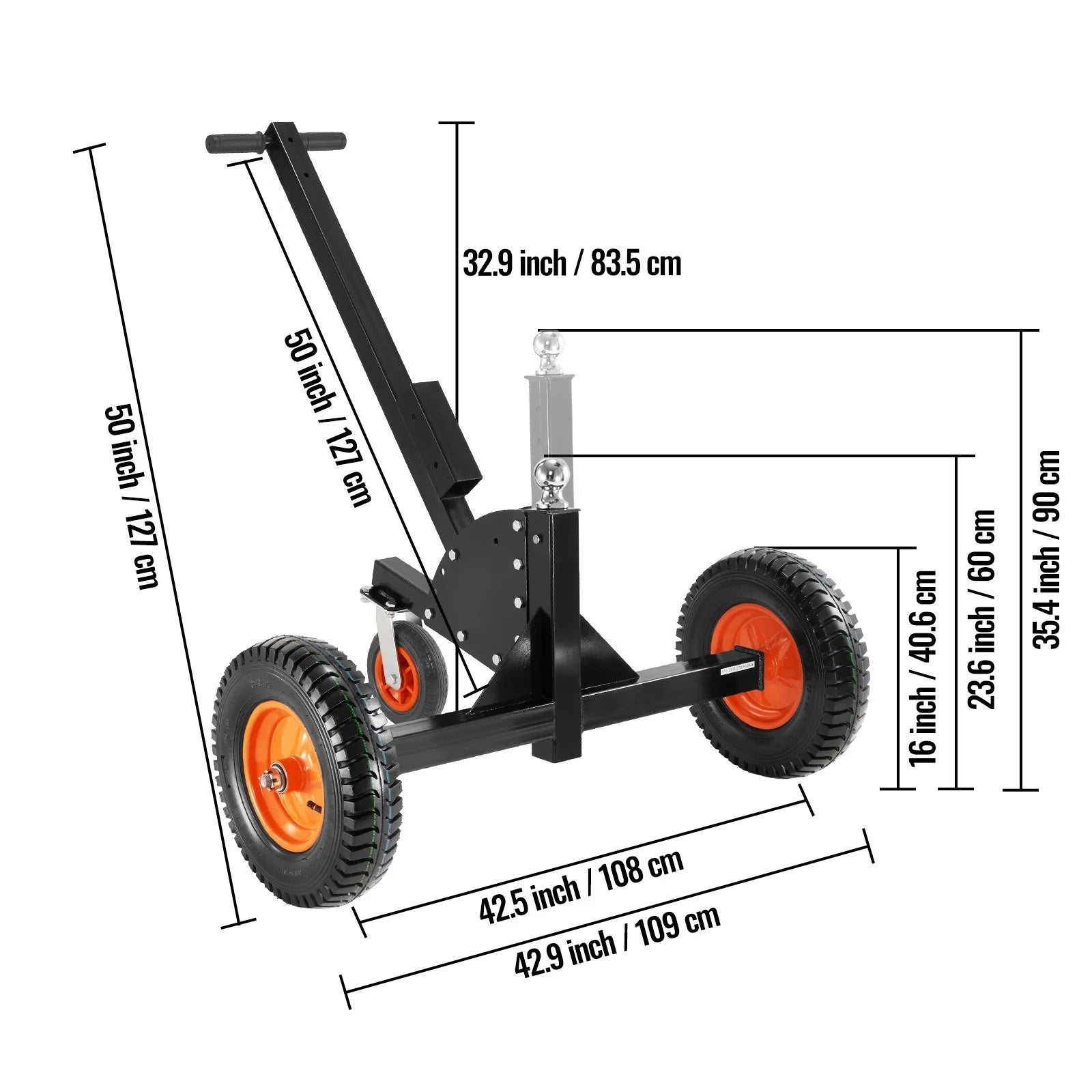 Adjustable Trailer Dolly with 2'' Ball & 16'' Pneumatic Tires R4011