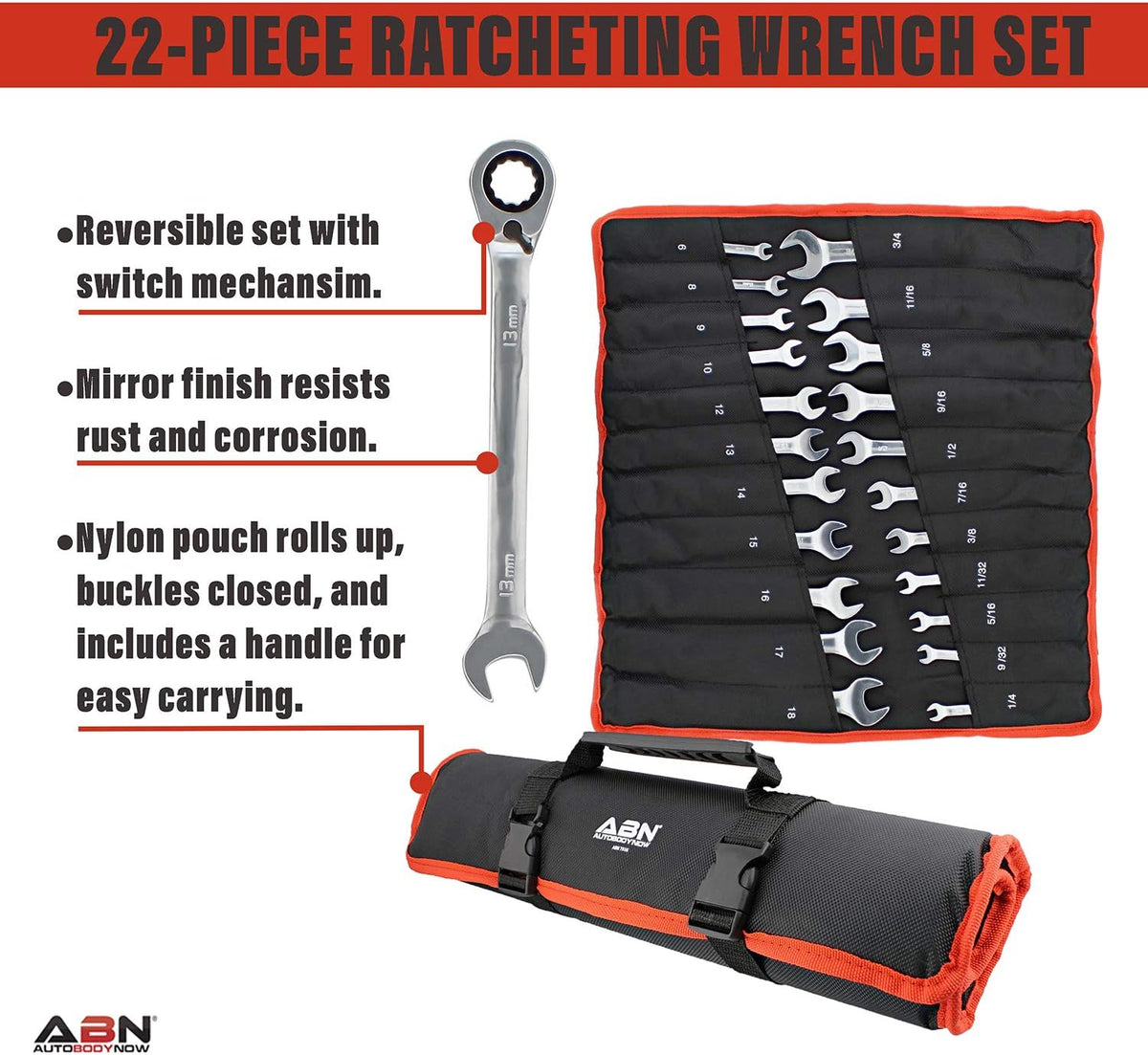 22-Piece Ratchet Wrench Set Metric SAE Reversible S130116
