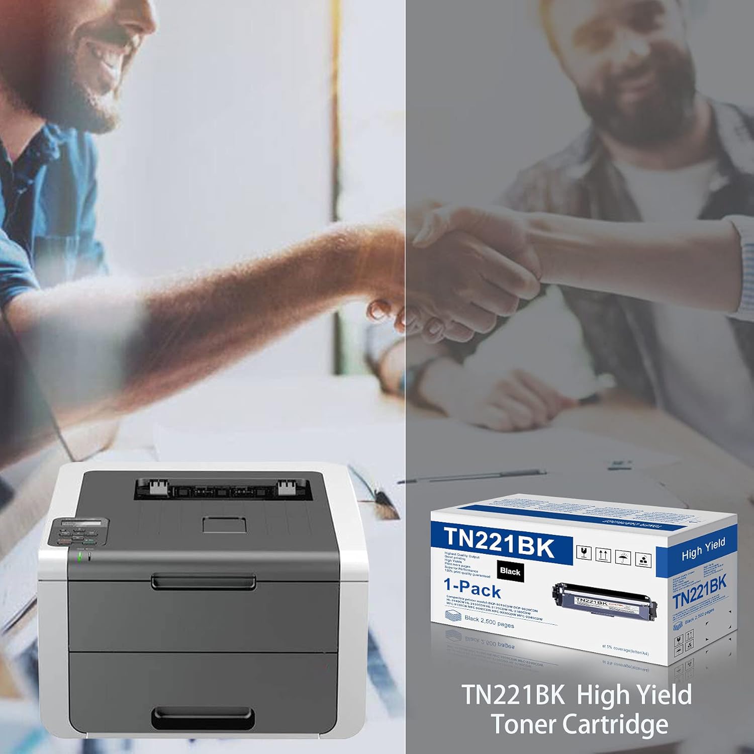 Black TN221BK Toner Cartridge Replacement for Brother Printer F637