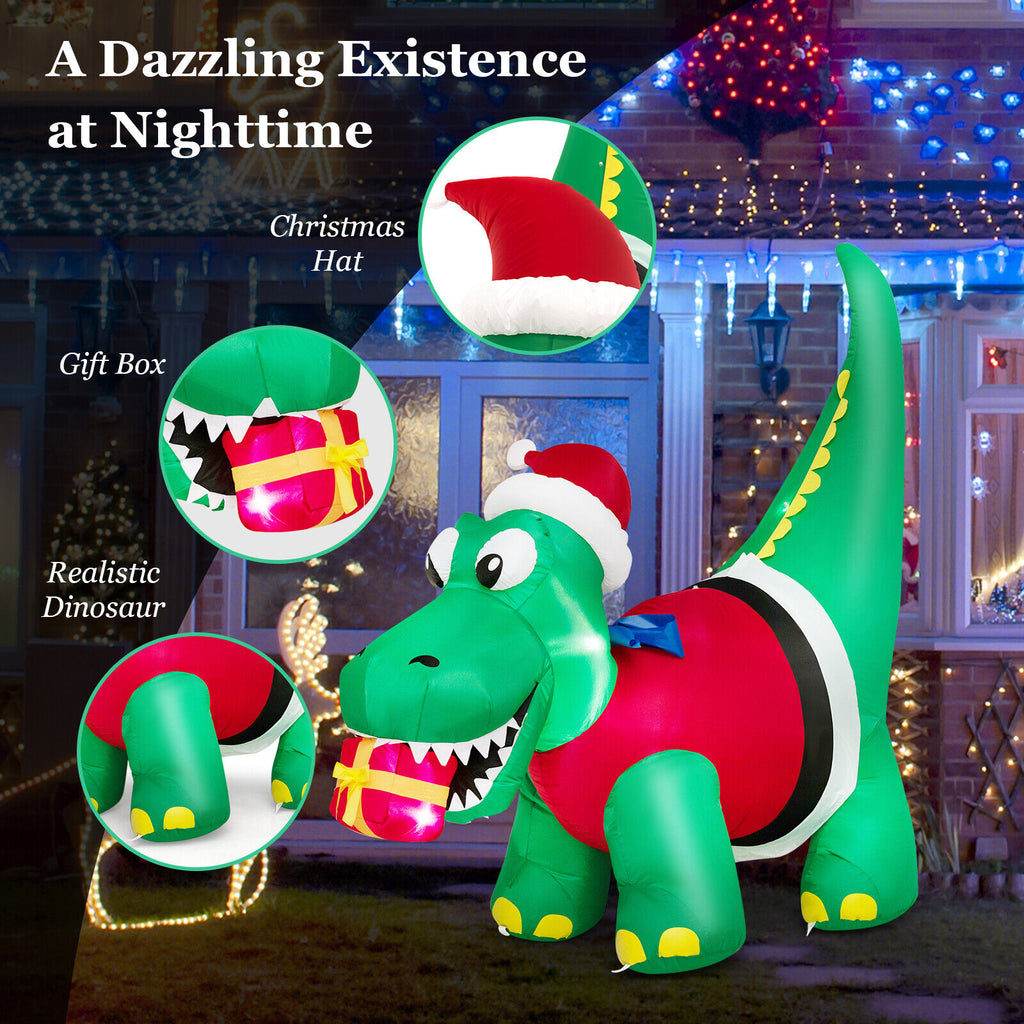 6 FT Christmas Inflatable Dinosaur with Gift Box LED Lights & Blower O120