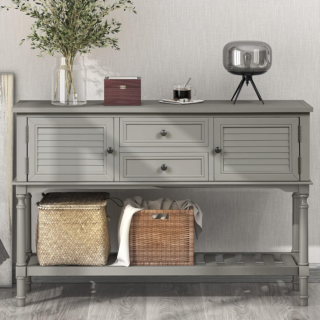 Green Solid Wood Console Table with 7 Drawers and 1 Cabinet Q37540