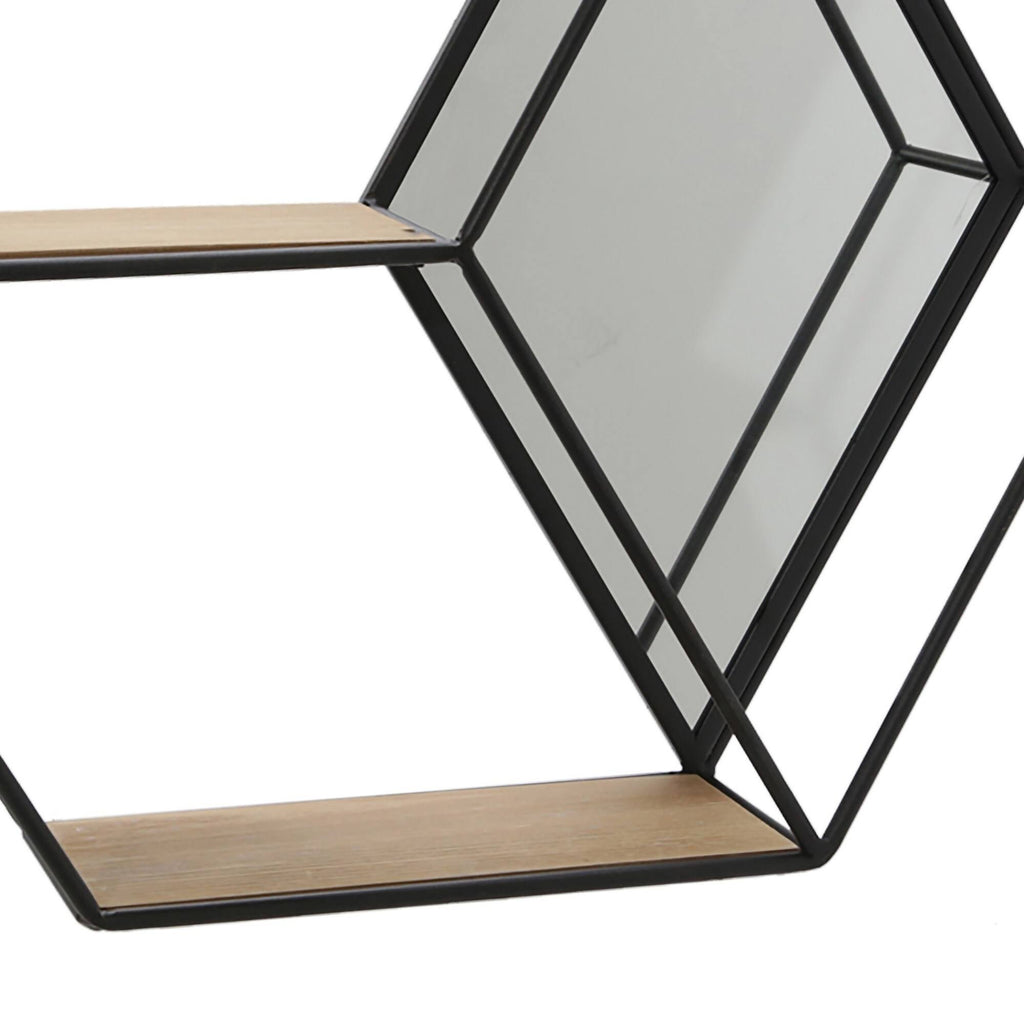 Hexagonal Metal Wall Shelf with 2 Display Cases F5372