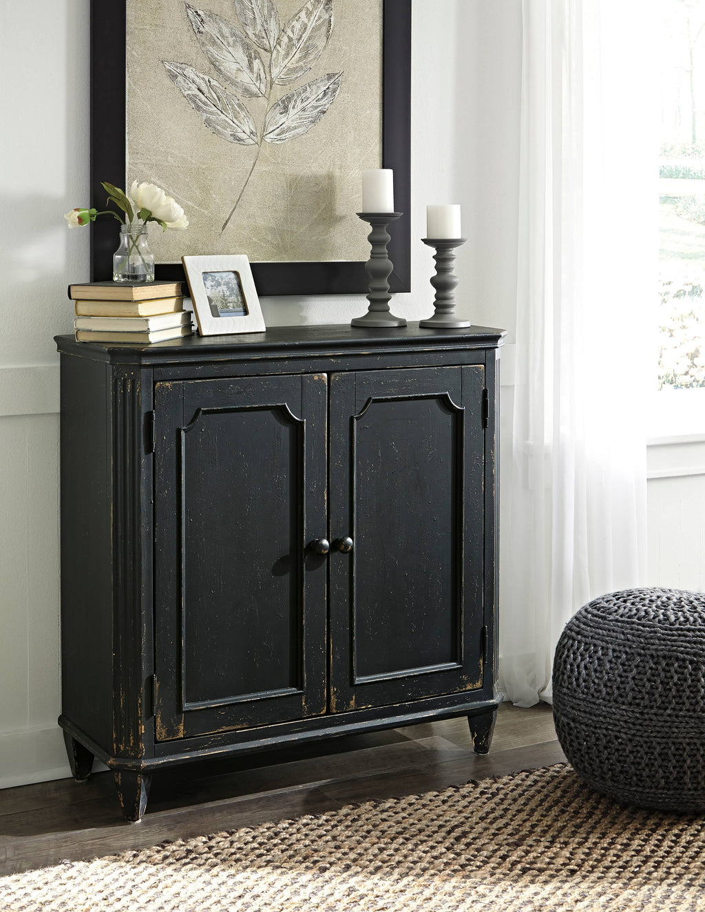 Antique Black Door Accent Cabinet K71631