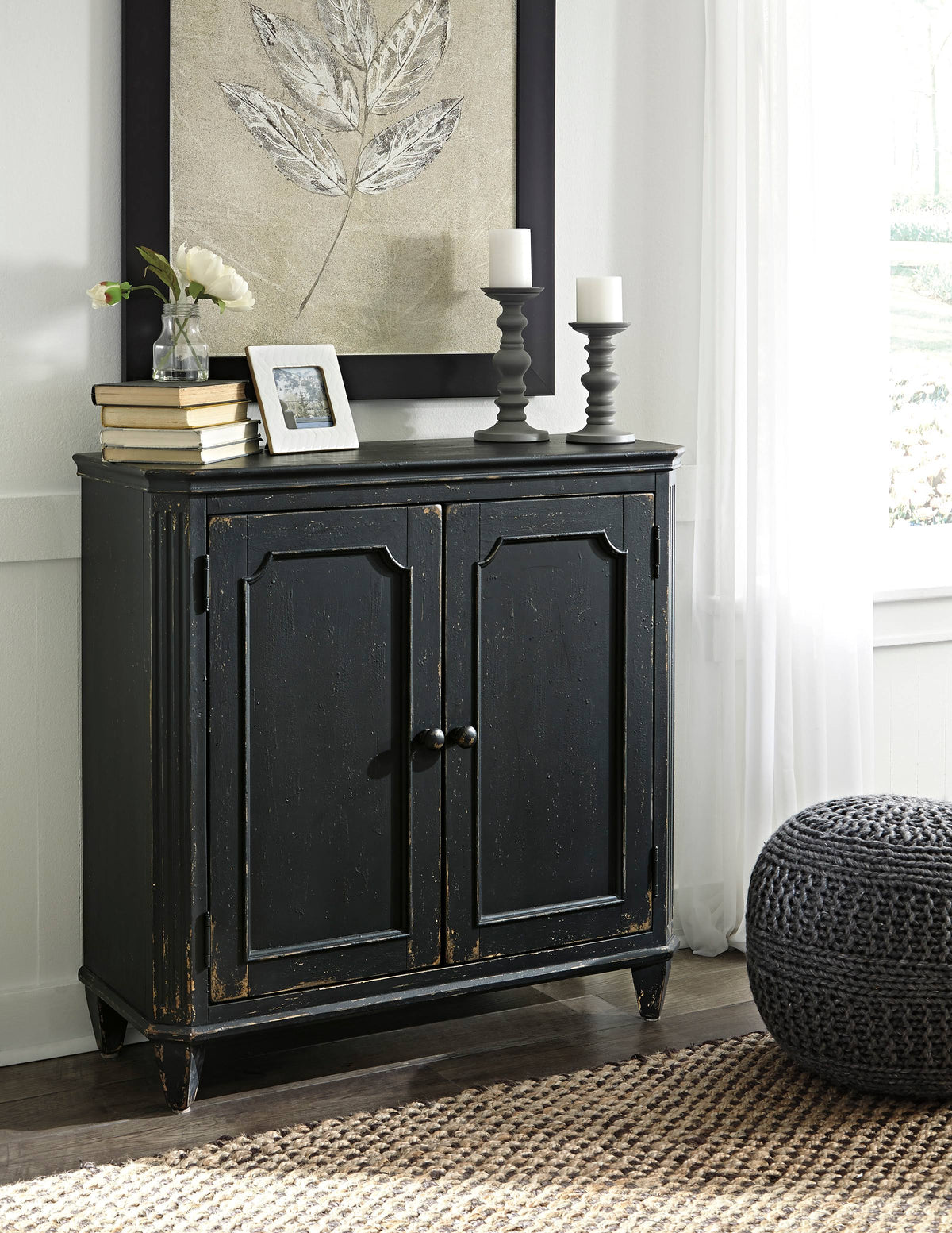 Antique Black Door Accent Cabinet K71631