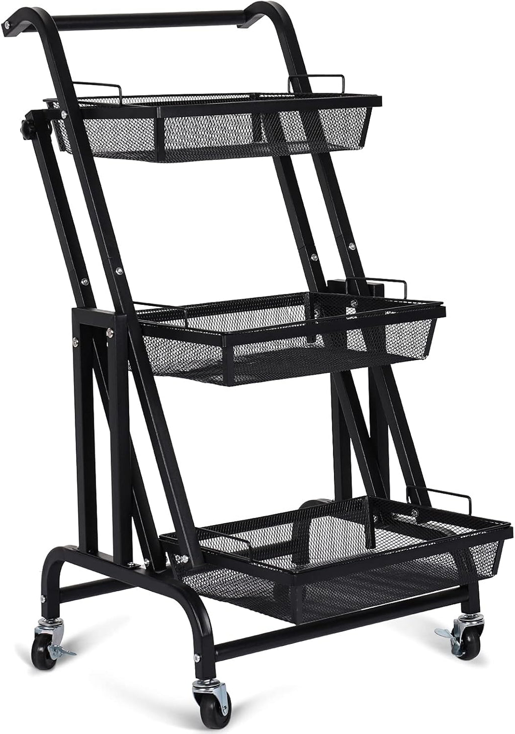 Black/White 3 Tiers Rolling Metal Utility Cart with Lock Wheels K29953