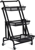 Black/White 3 Tiers Rolling Metal Utility Cart with Lock Wheels K29953