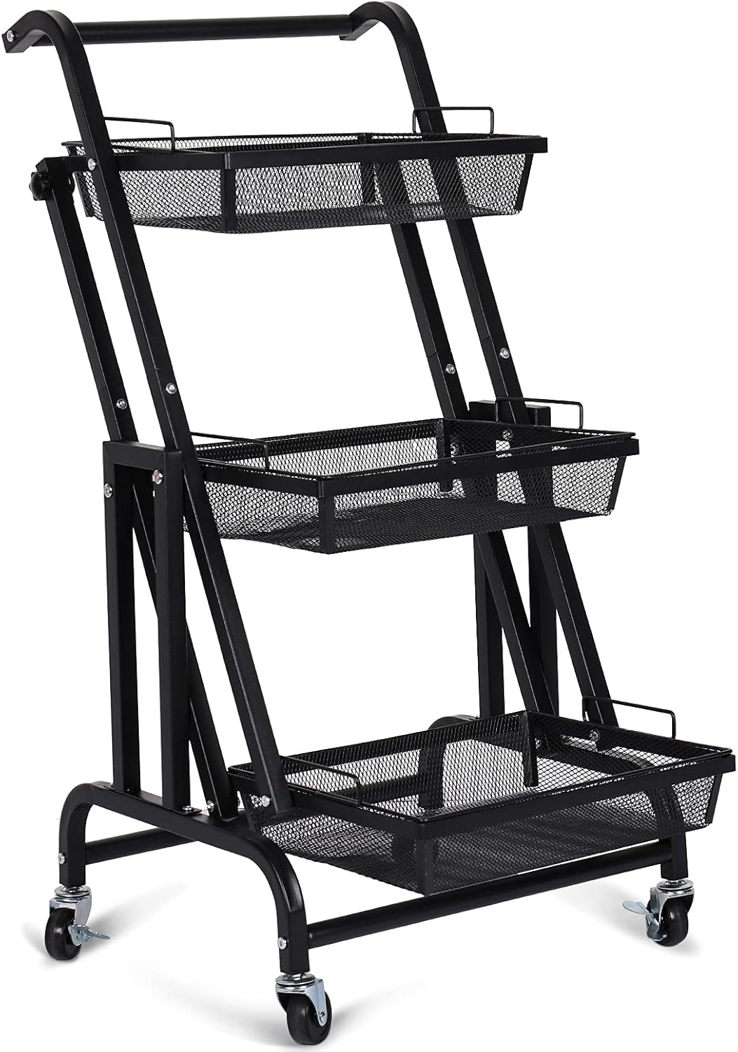 Black/White 3 Tiers Rolling Metal Utility Cart with Lock Wheels K29953