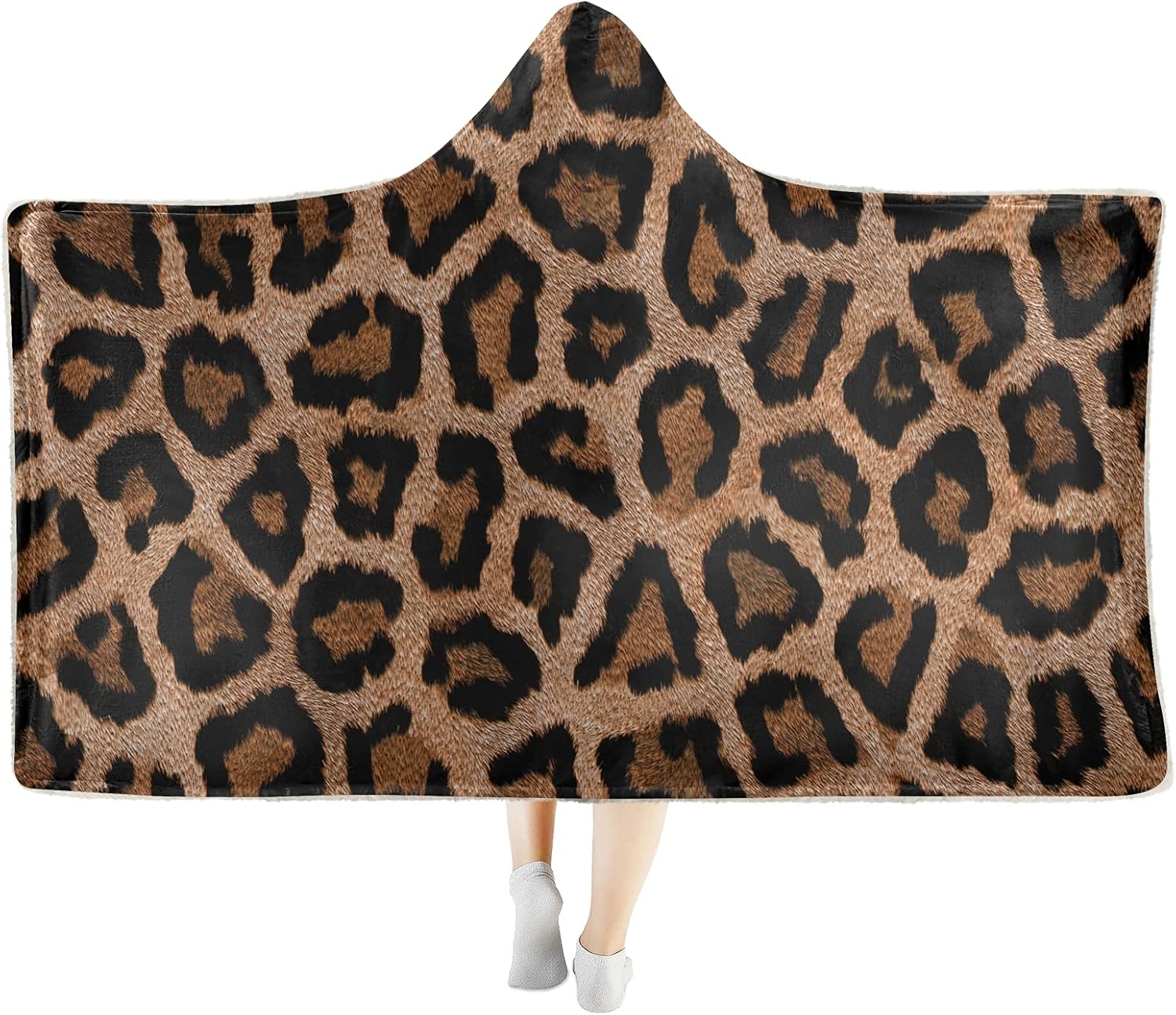 Hooded Tiger Print Sherpa Plush Throw Blanket J3465