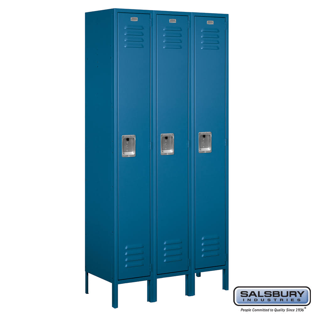 Single Tier Metal Locker, 3 Wide, 6 Feet High, 15 Inches Deep, Blue V618174