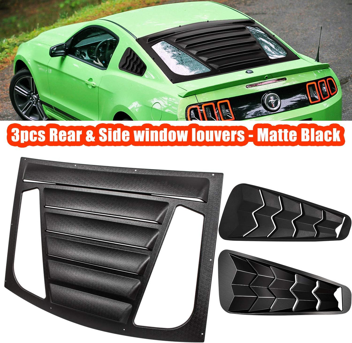 3pcs ABS Matte Black Rear & Side Window Louvers K754977