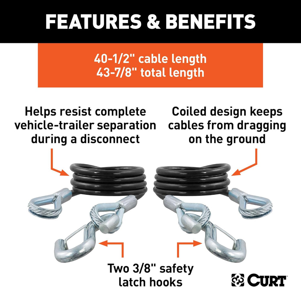 Vinyl-Coated Trailer Safety Cables with Snap Hooks, 2-Pack E802510