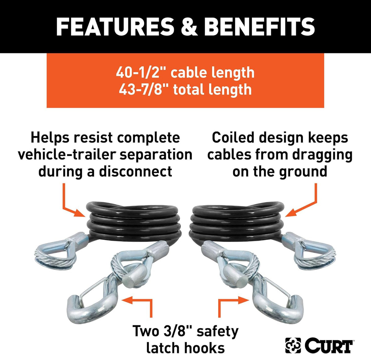 Vinyl-Coated Trailer Safety Cables with Snap Hooks, 2-Pack E802510