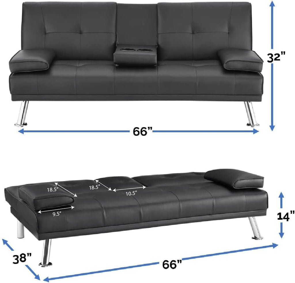 Black Faux Leather Futon Sofa Bed W983050