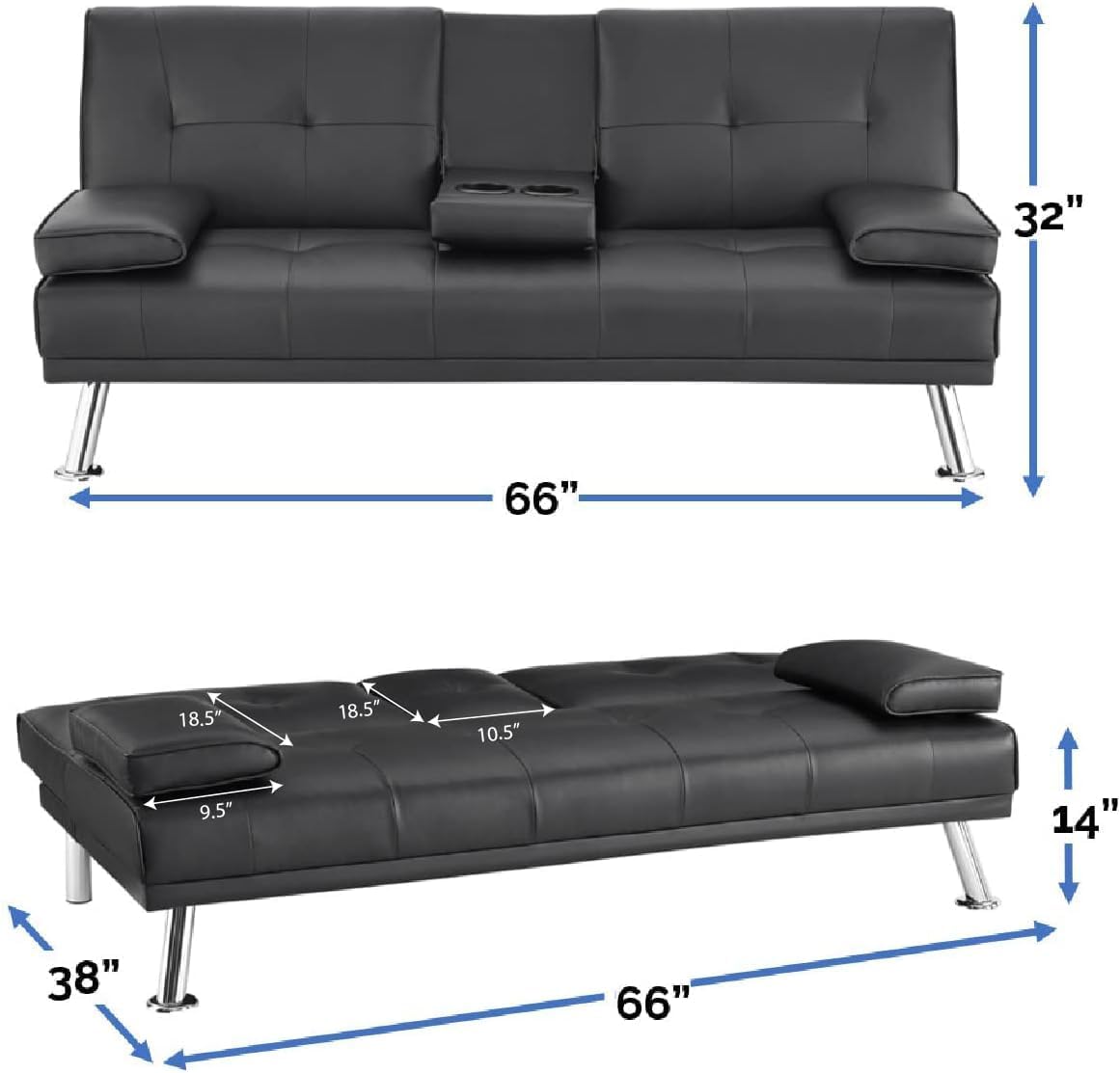 Black Faux Leather Futon Sofa Bed W983050