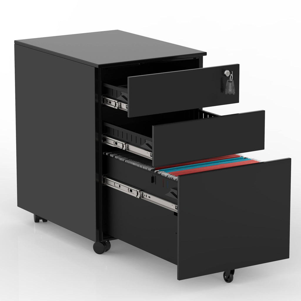 Black Metal 3 Drawer Lockable File Cabinet Q875