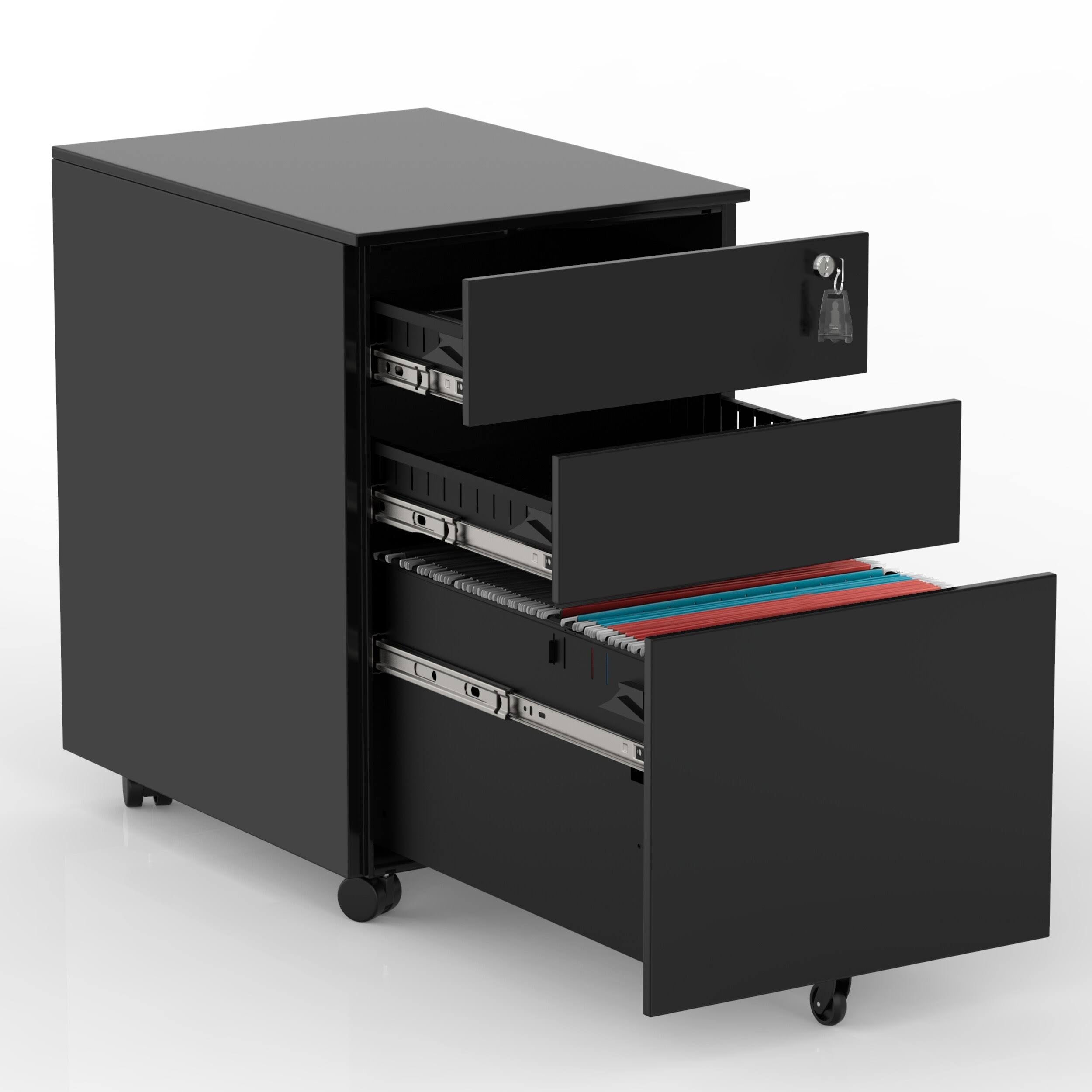 Black Metal 3 Drawer Lockable File Cabinet Q875