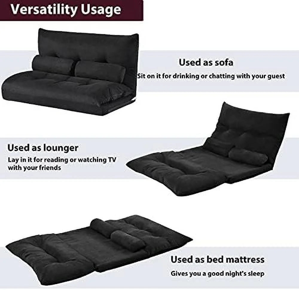 Adjustable Fabric Floor Couch Sofa Bed with Two Pillows Y30561