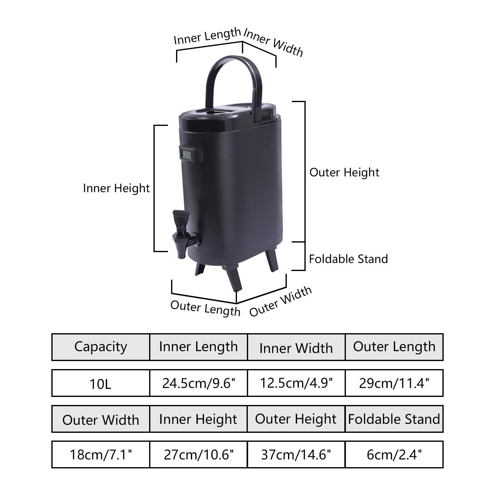 10L Insulated Stainless Beverage Dispenser with Thermometer F767520