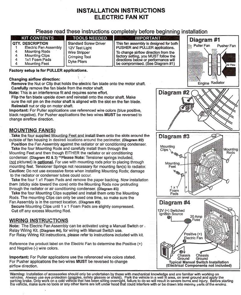 Black 12V Electric Radiator Fan Mounting Kit 14 Inch Set of 2 F1679