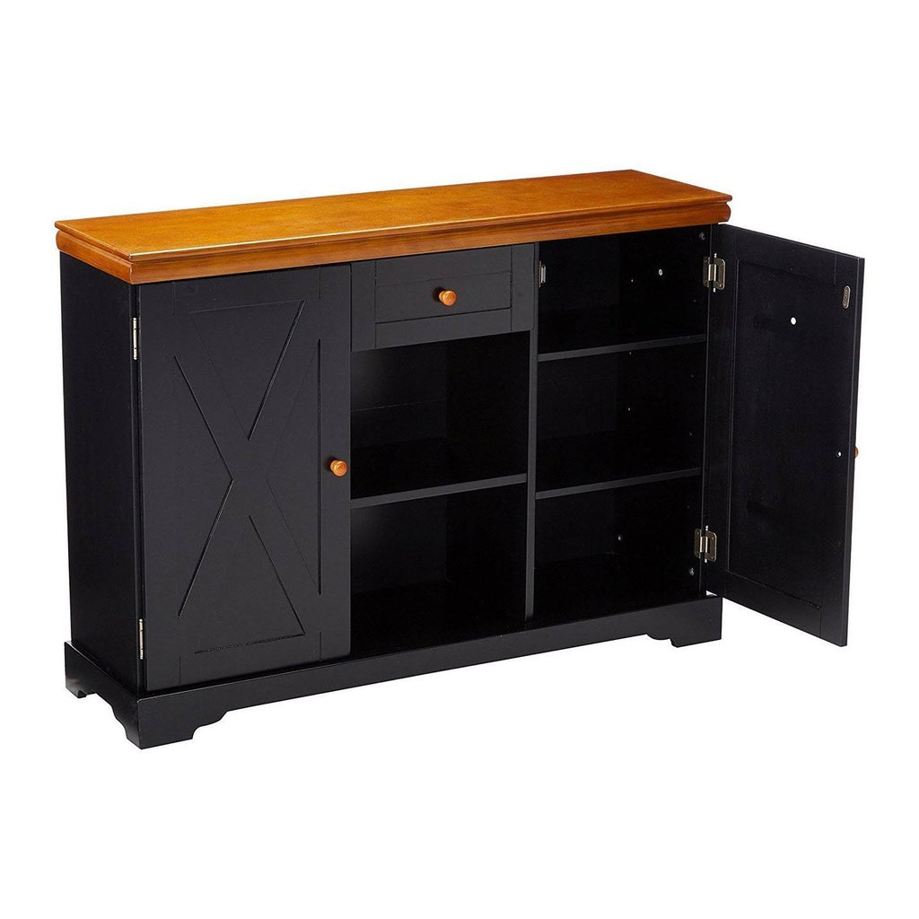 Black / Walnut Finish Wood Buffet Cabinet Console Table with Storage A461