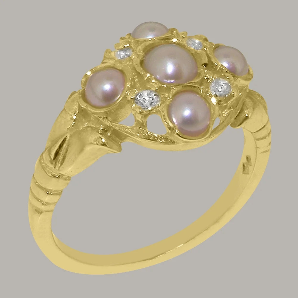 18k Yellow Gold Cultured Pearl Cubic Zirconia Statement Ring C9855
