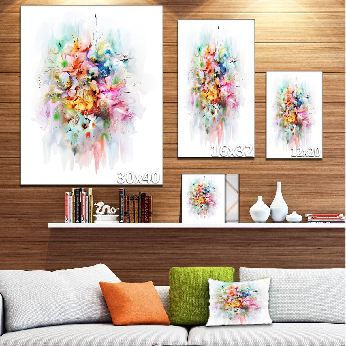 Watercolor Flowers Floral Canvas Art Print R28548