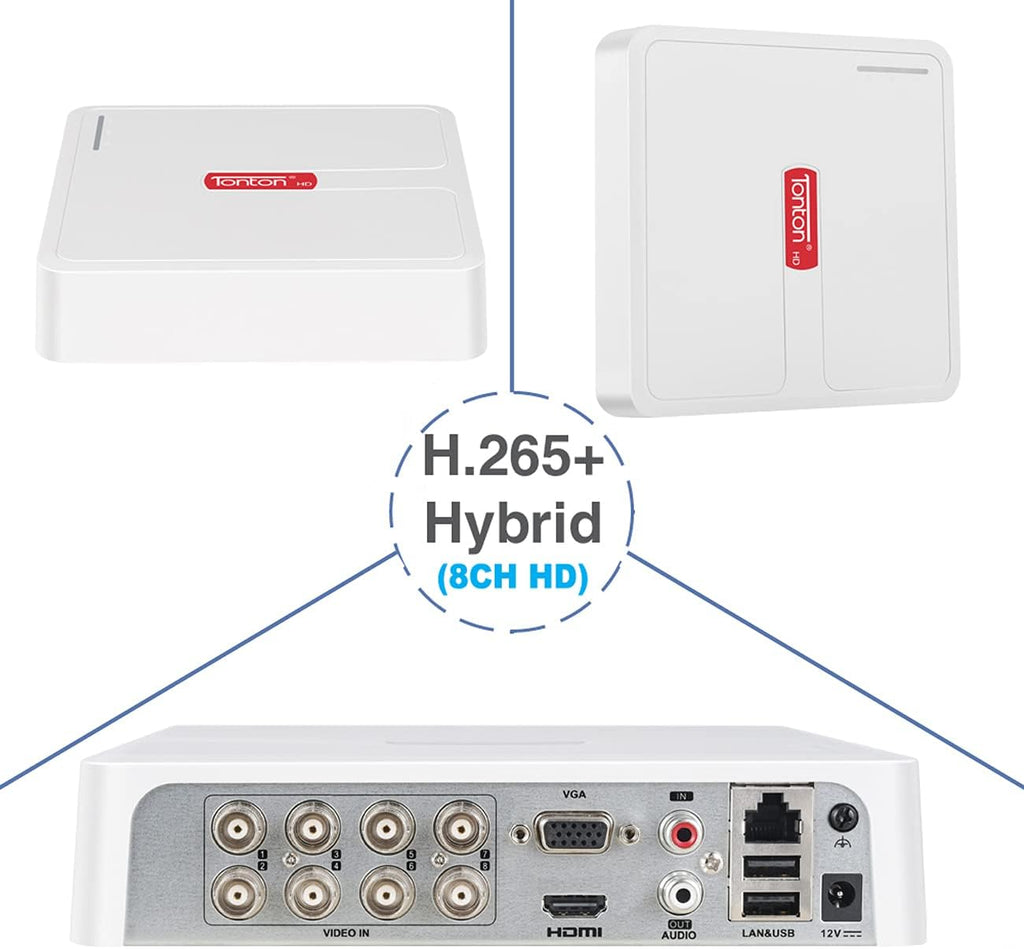 8CH H.265+ Hybrid DVR Security Camera System with 2TB HDD and 8PCS 2.0MP Weatherproof CCTV Bullet Cameras D977471