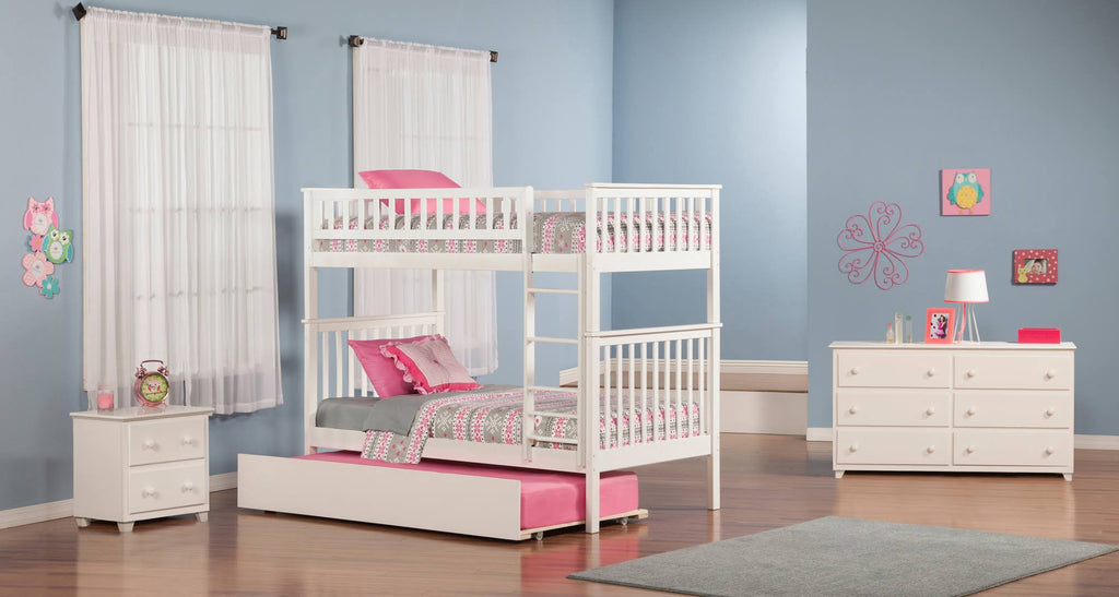 Twin Over Twin White Bunk Bed with Trundle L96364