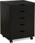 Black 5 Drawer Wood Storage Cabinet with Wheels Q45623