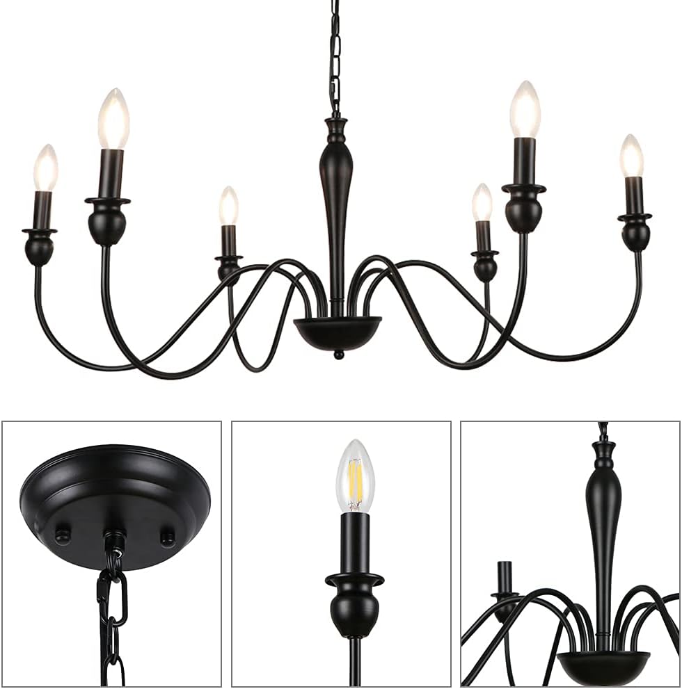 Black Farmhouse 6-Light Chandelier D7686