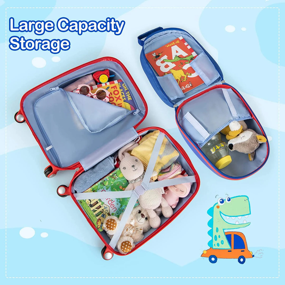 Blue Dinosaur 2 Pcs Kids Luggage Set with Rolling Spinner Wheels S86208