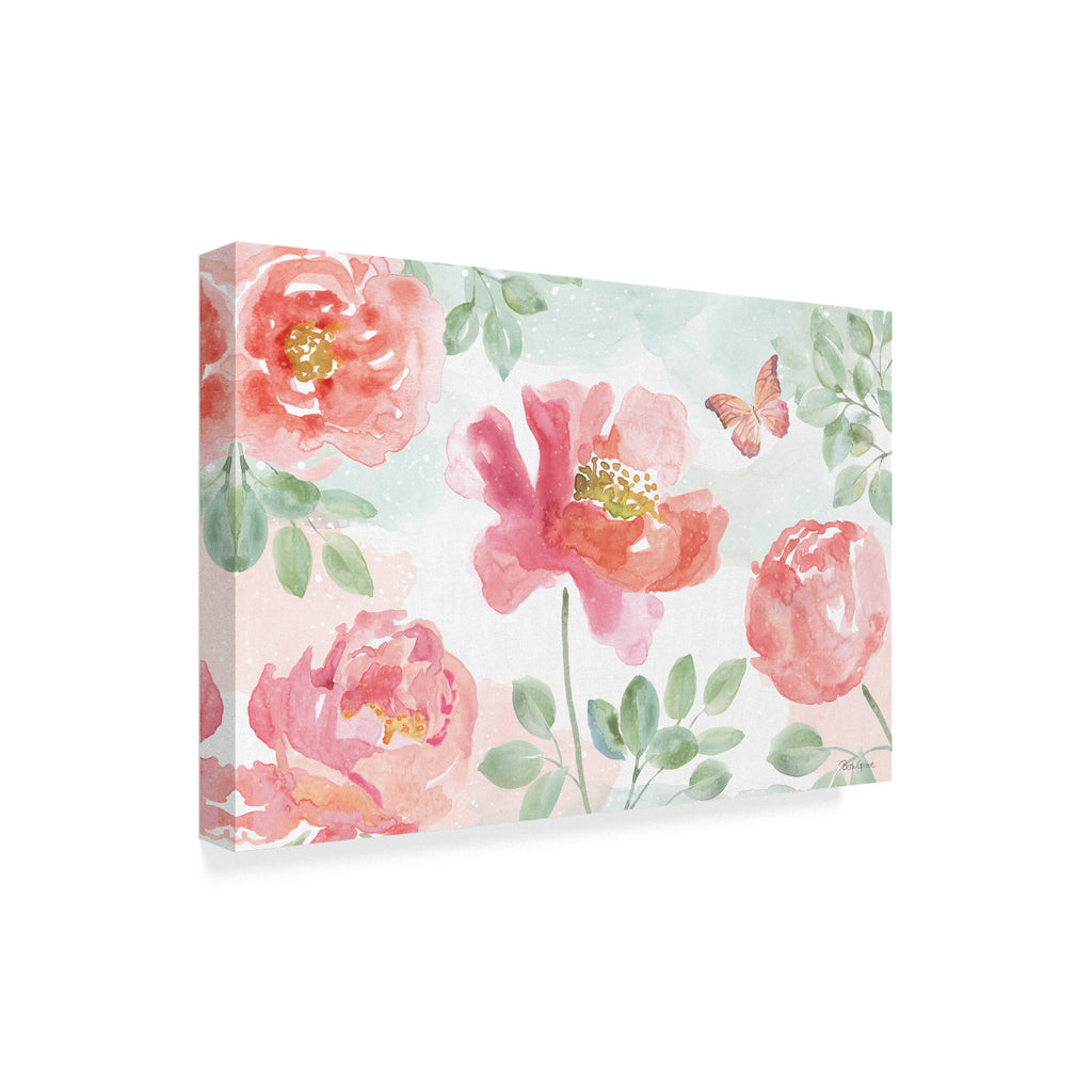Watercolorful Pink And Green Floral Canvas Art E87118
