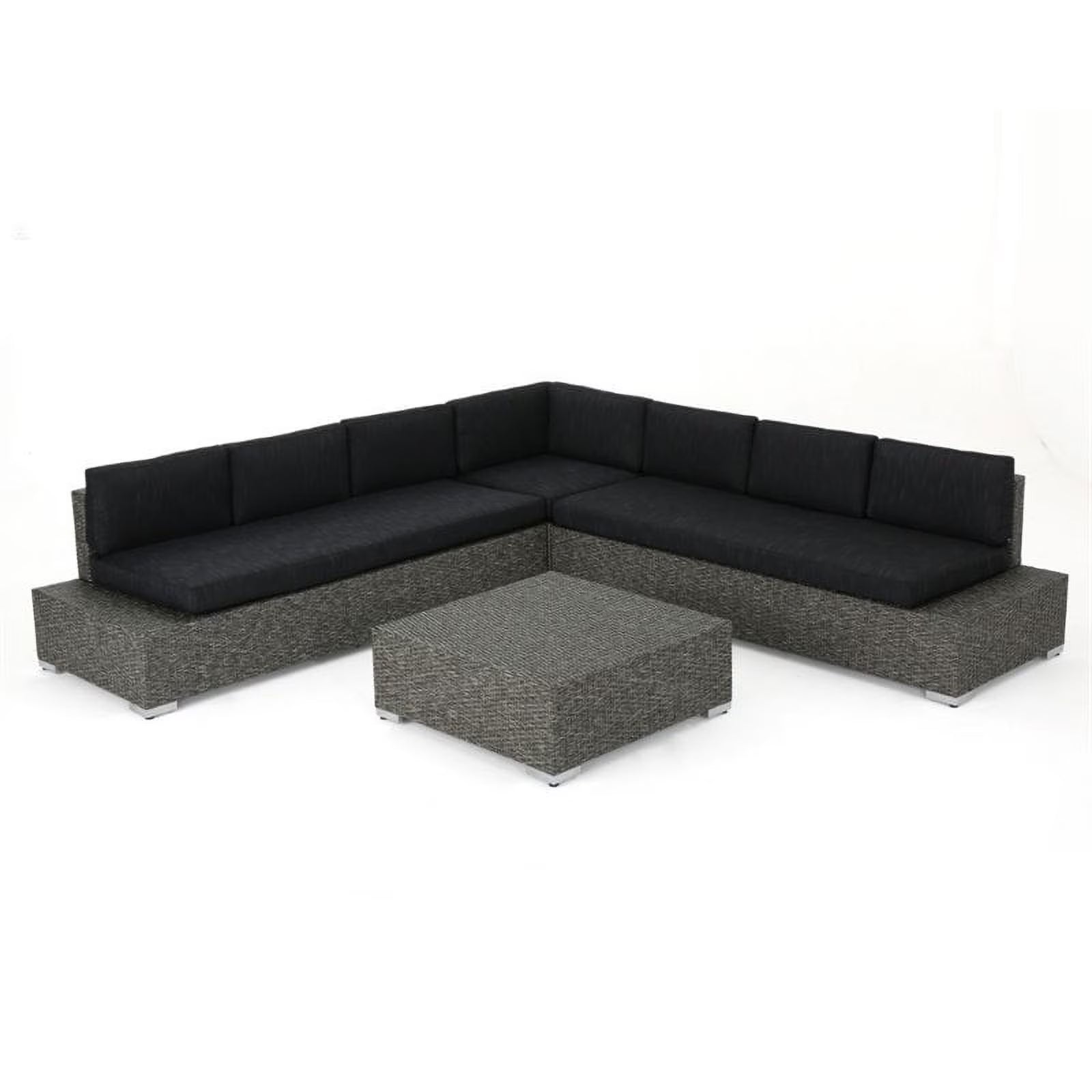 3 Piece Outdoor Wicker Sectional Sofa Set in Black D277