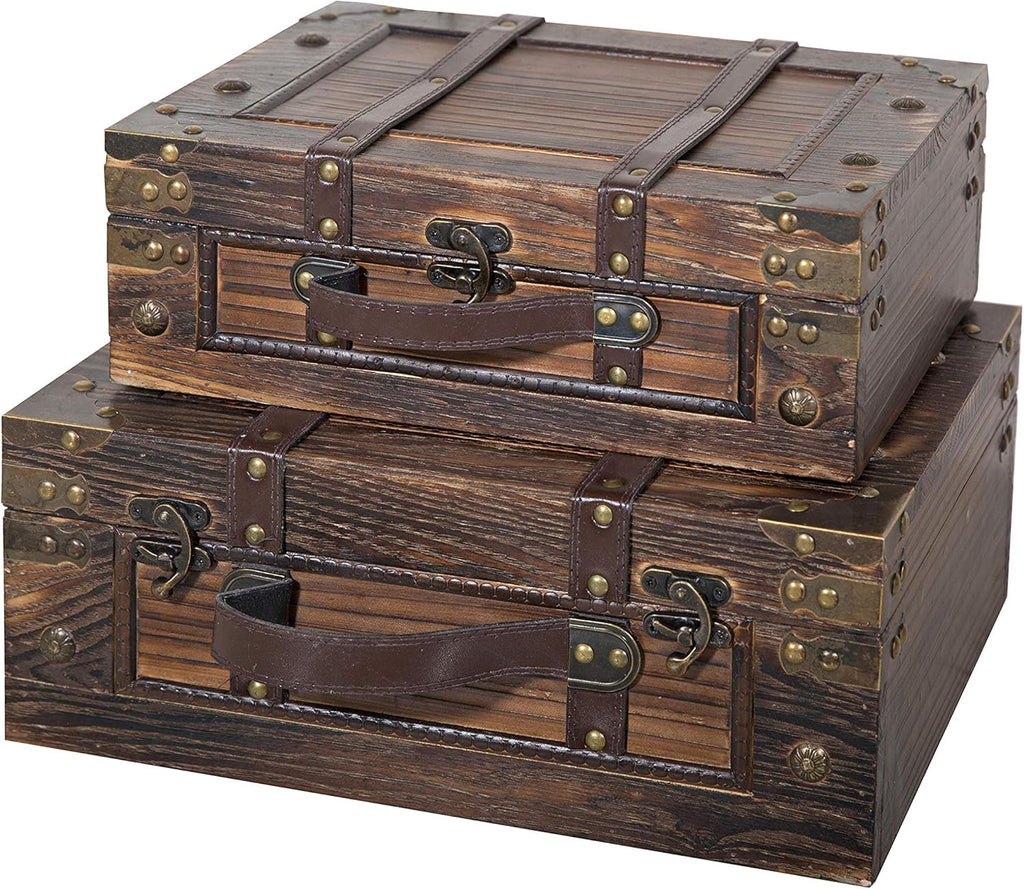 Wooden Storage Trunk Set of 2 with Straps L26459