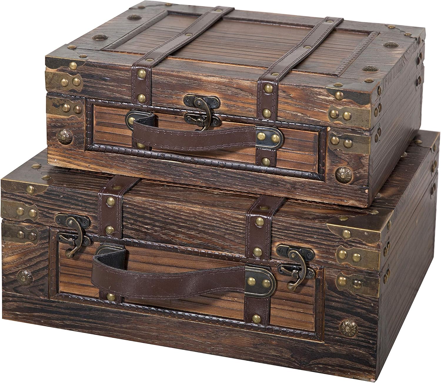 Wooden Storage Trunk Set of 2 with Straps L26459