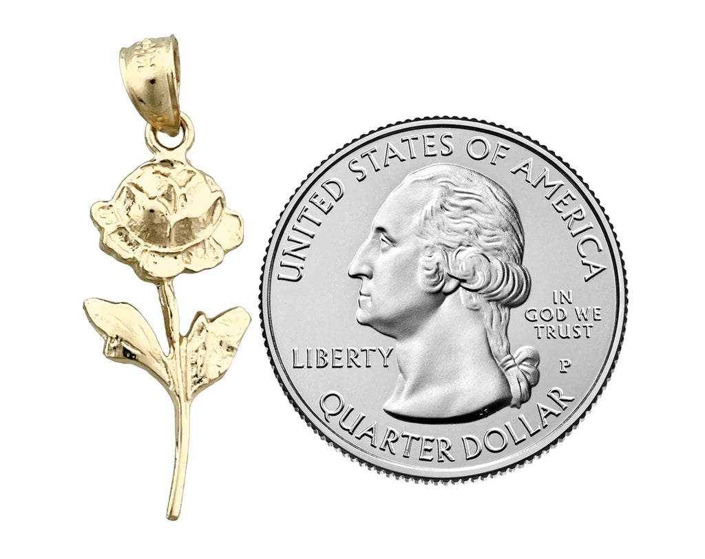 14K Gold Long Stem Rose Pendant V972