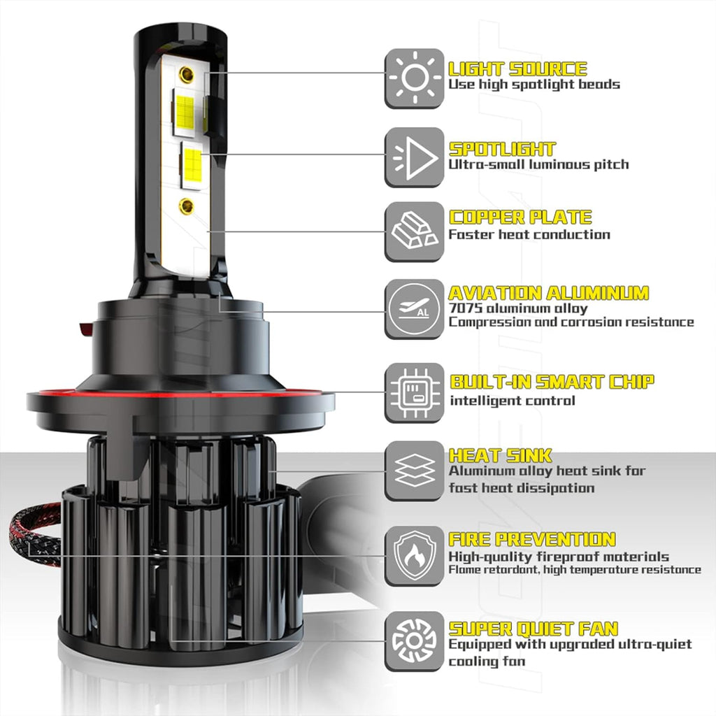 9008 9005 LED Headlight Bulbs Combo, 60W 10000LM 6000K White, Pack of 4 Pack of 2 W945495