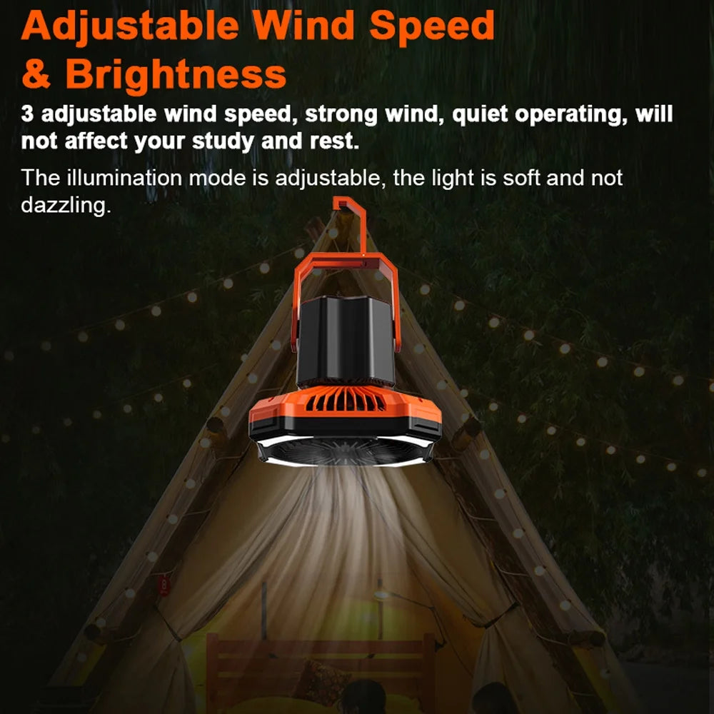 Camping Fan with LED Light USB Battery Operated Ceiling Tent Light Portable Power Bank with Remote Controller K687