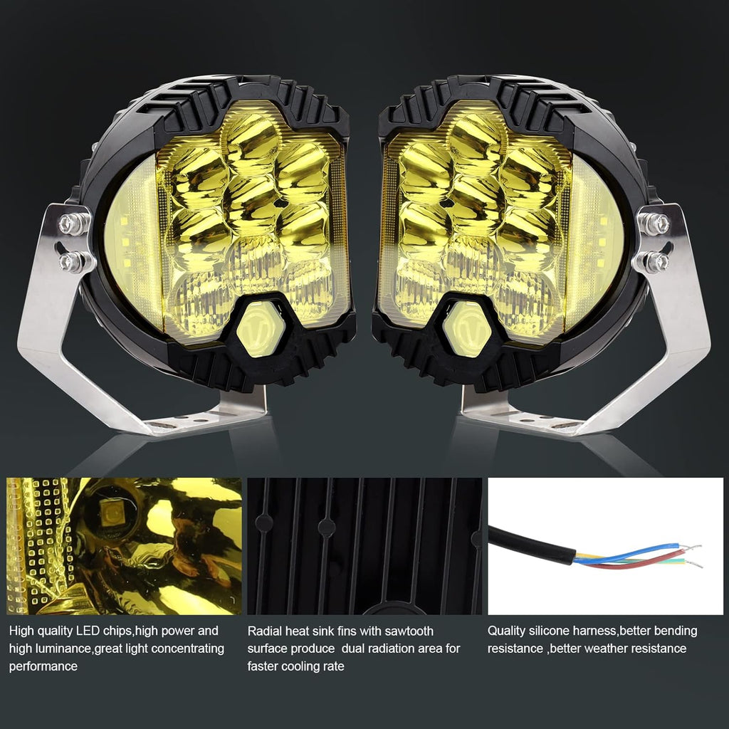 7 Inch 90W LED Light Pod Yellow Lens Combo Spot Flood Off Road Fog Lights IP67 Waterproof T93071