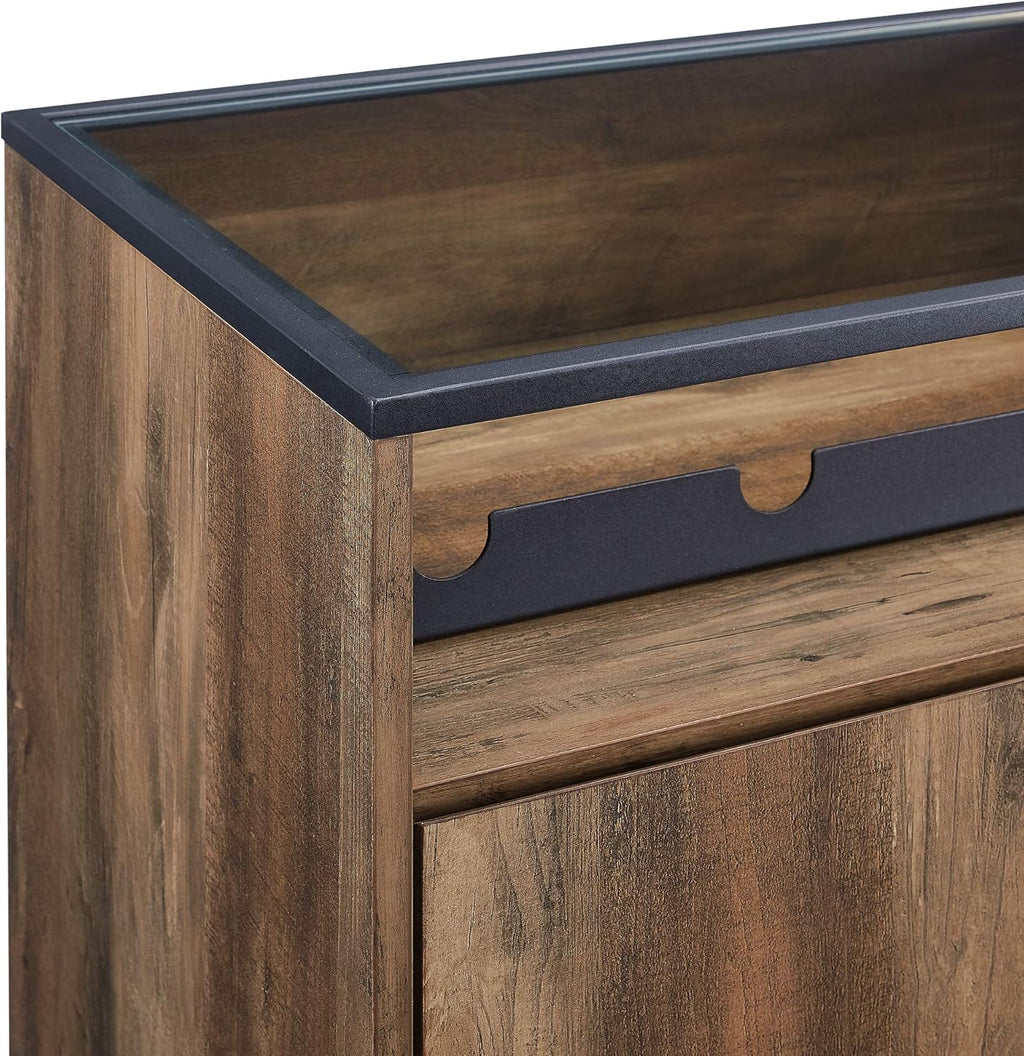 Rustic Oak Wood and Glass Bar Cabinet Y326671