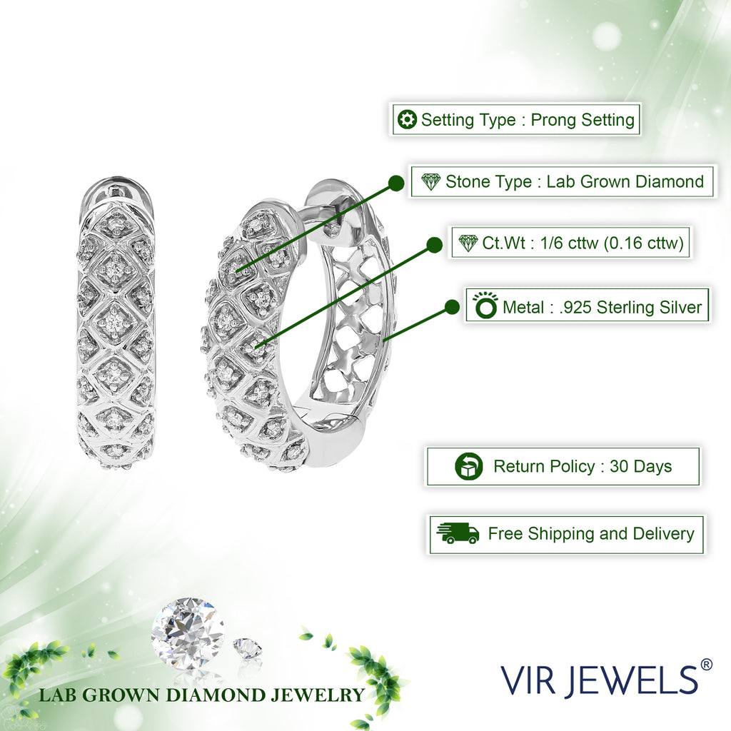 1/6 CTTW Lab Grown Diamond Hoop Earrings 925 Sterling Silver D457