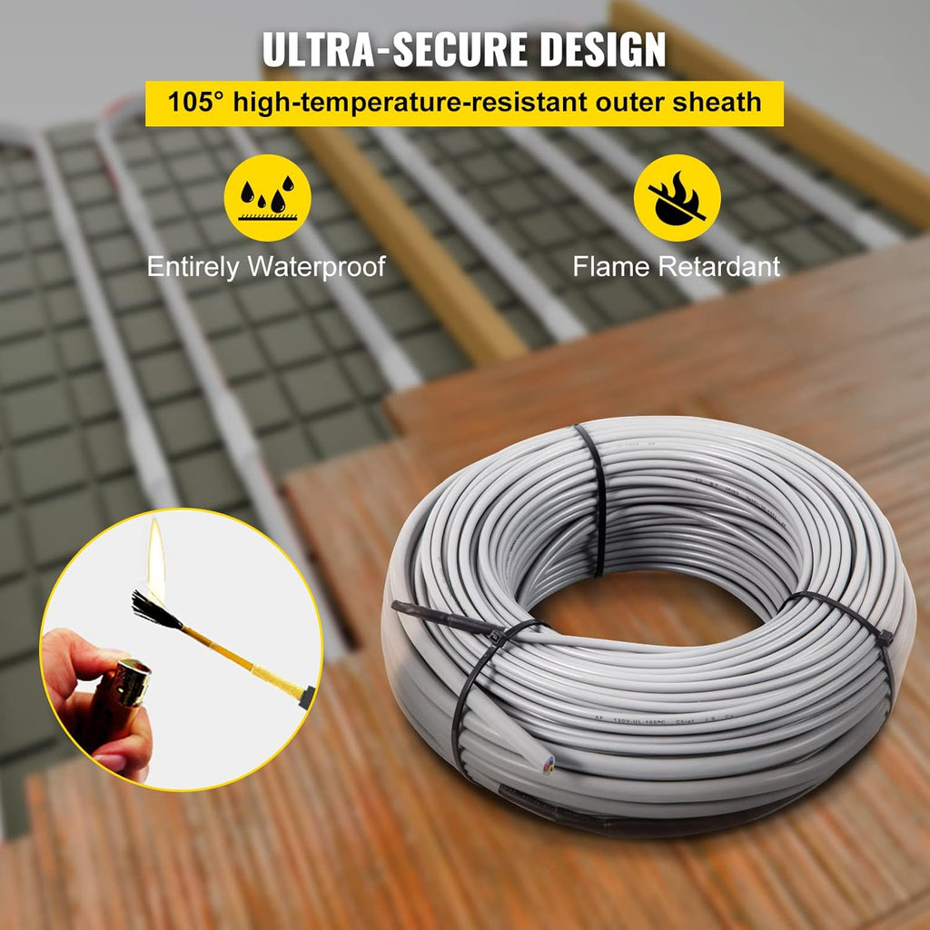 Floor Heating Cable 83.3 Square Feet Waterproof Insulated with Temperature Control Panel D669718