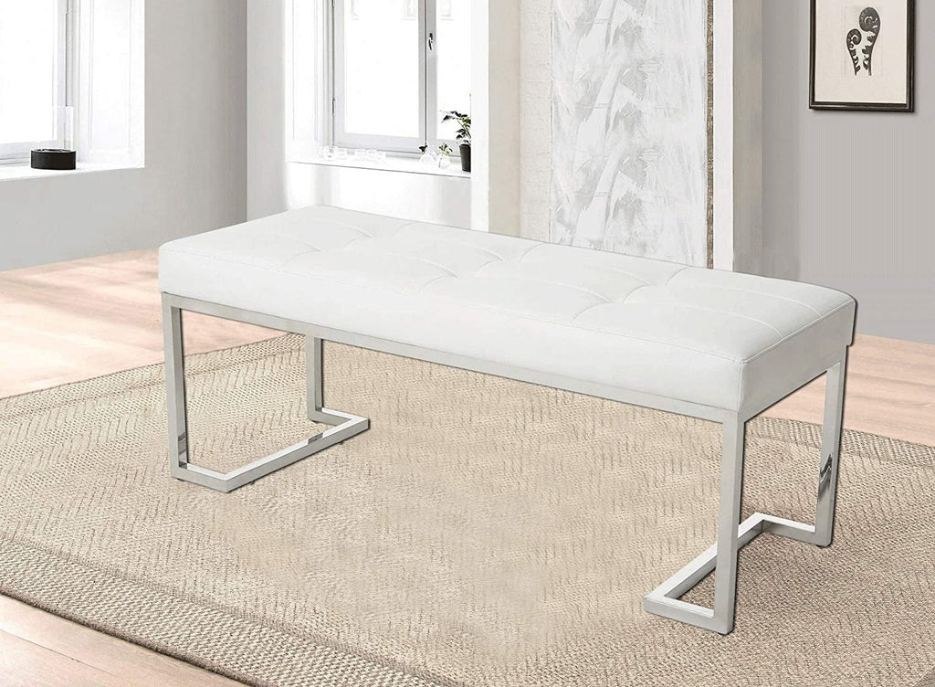 White Rectangle Tufted Faux Leather Bench H205
