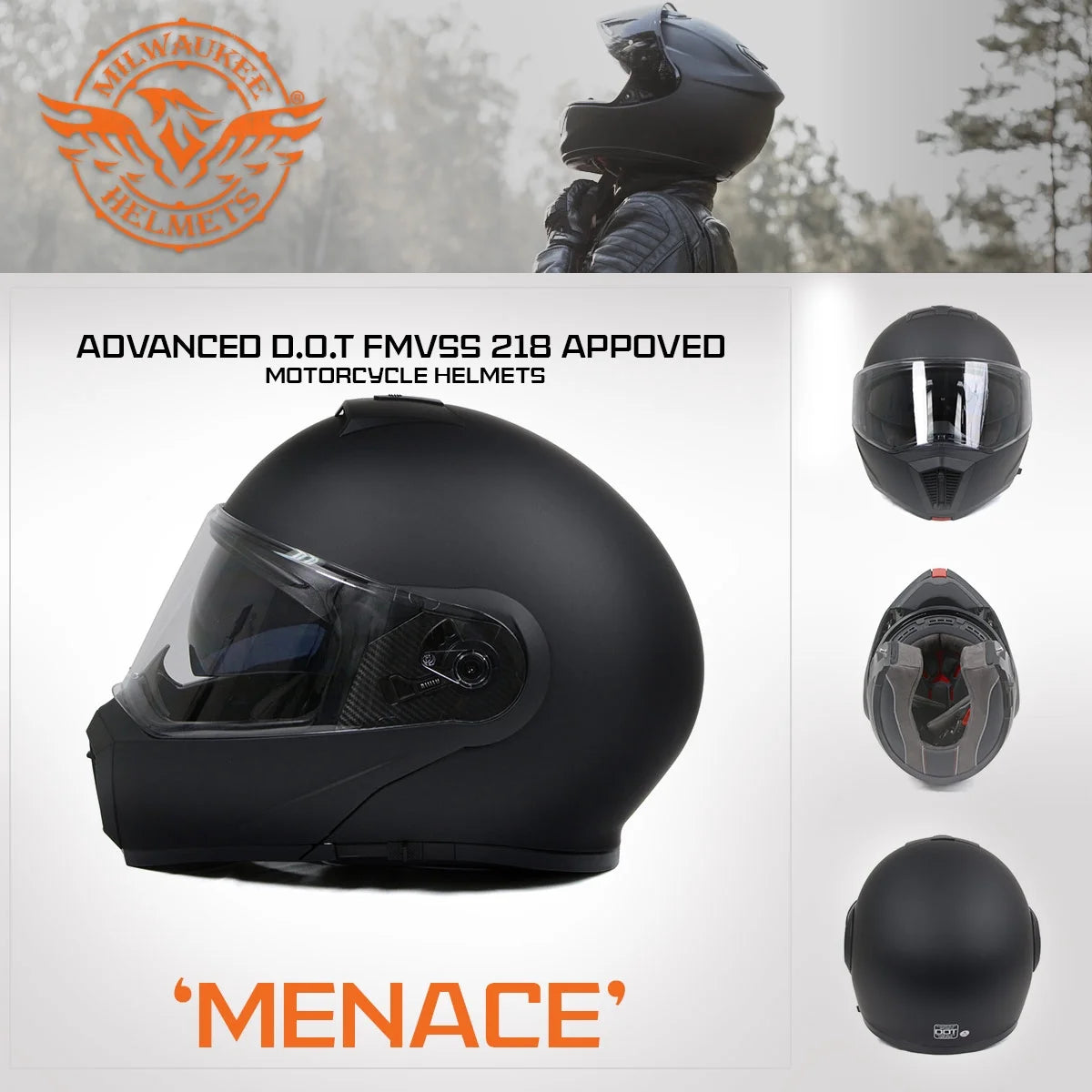 Flat Black Motorcycle Modular Helmet with Drop Down Visor H9502