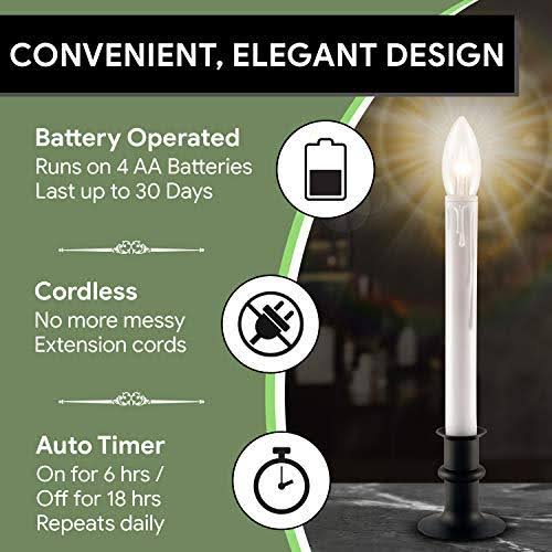 White Metal Base LED Window Candles with Timer, Battery Operated, Adjustable Height H93212