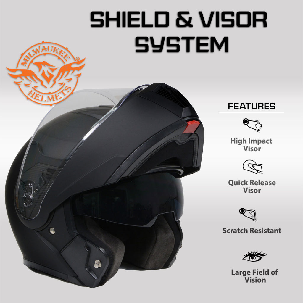 Flat Black Motorcycle Modular Helmet with Drop Down Visor H9502