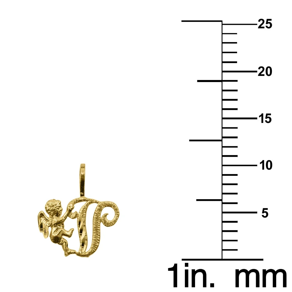 14K Yellow Gold Cherub Initial Pendant Necklace with 16" Chain P55284