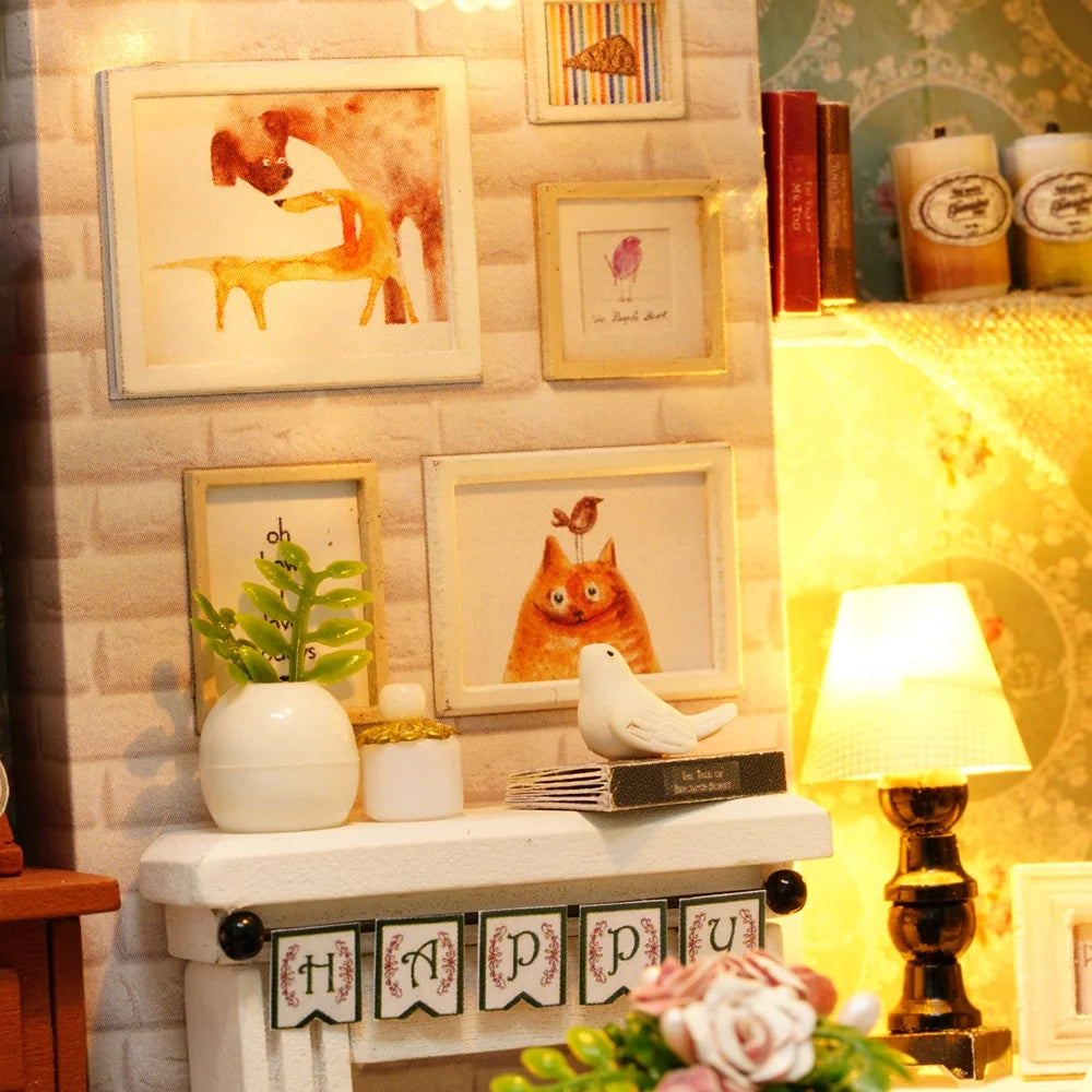 DIY Miniature Dollhouse Kit 3D Wooden House Room Craft with Furniture LED Lights M994