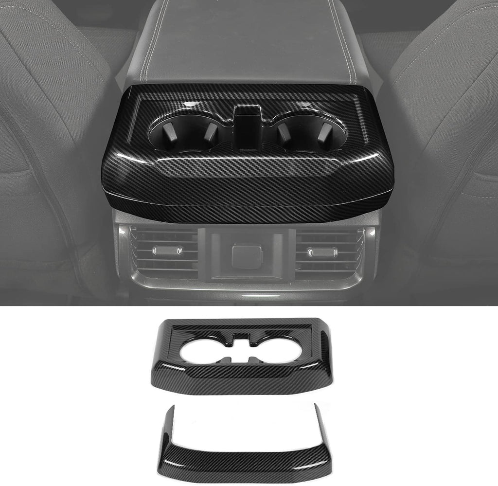 Carbon Fiber Center Console Cup Holder Trim Cover Panel Kit 2PCs J381